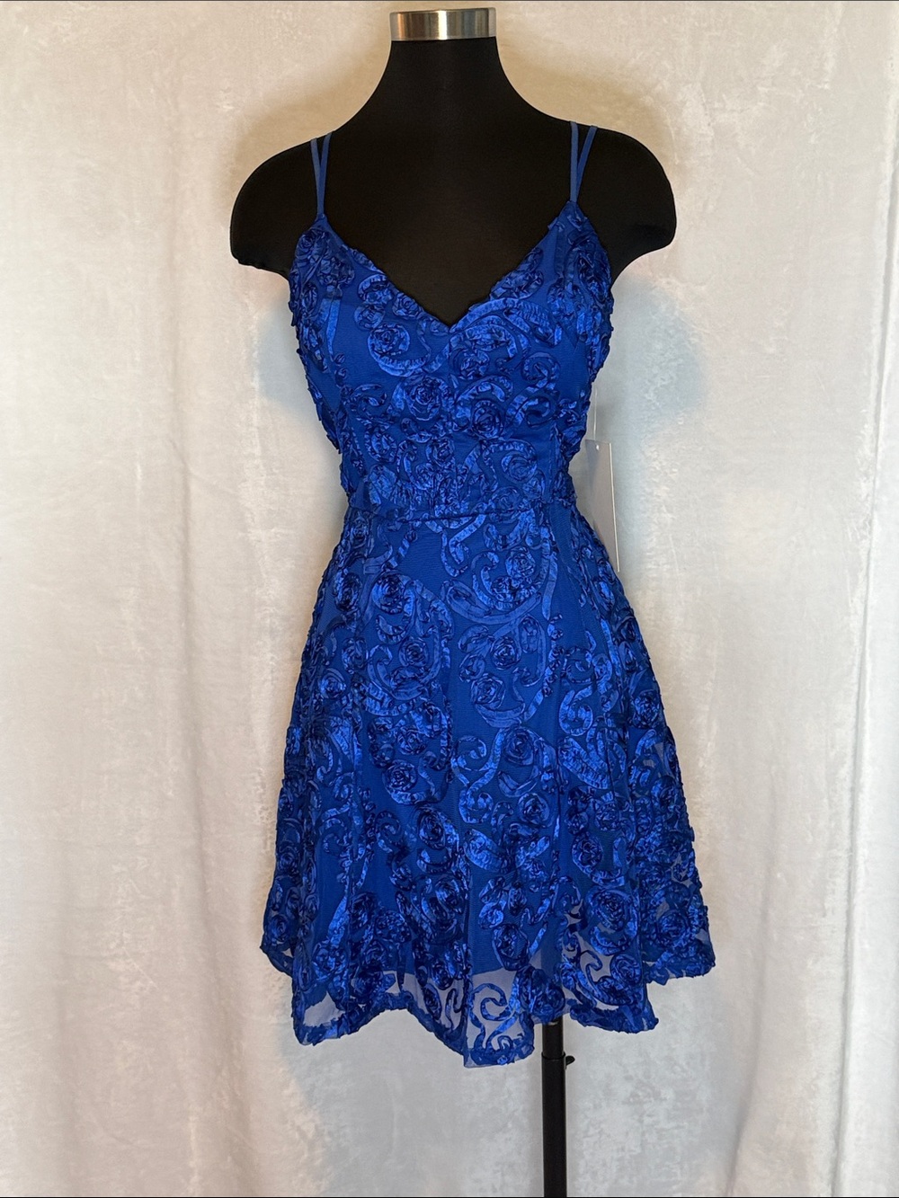 Royal Blue Spaghetti Strap Lace A-Line Dress